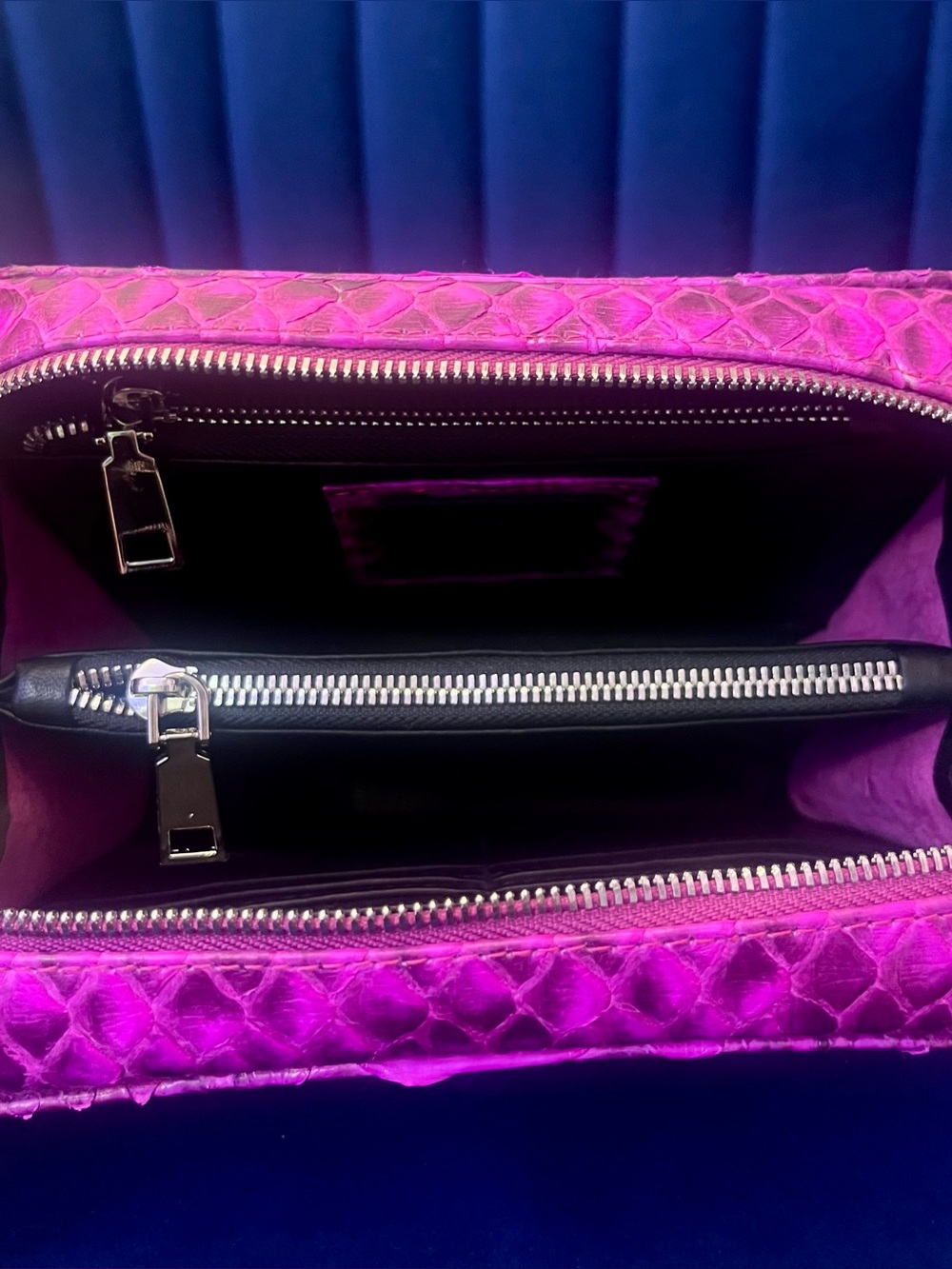 Fuchsia Genuine Python Crossbody – Real Snakeskin Shoulder Bag w Silver Hardware - Picture 11 of 16
